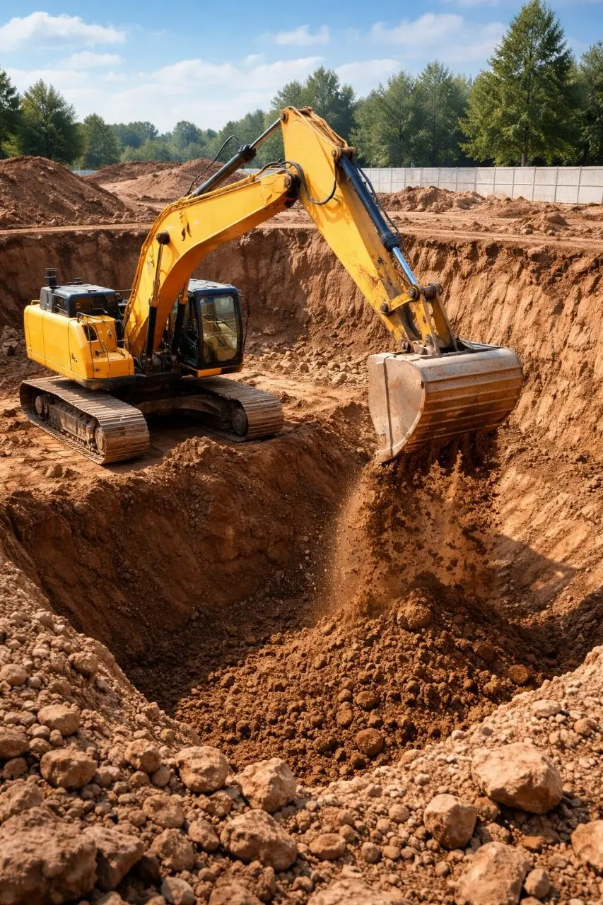 Preparação de terreno e escavação para construção em Portugal